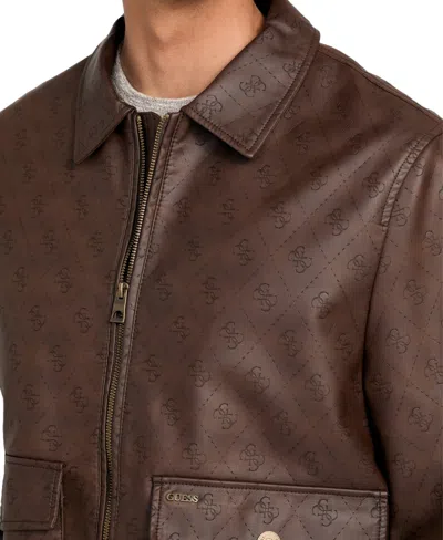 Guess Men's Monogram Aviator Jacket In Brown