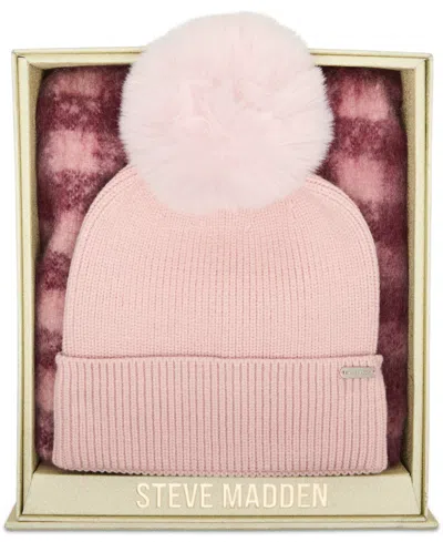 Steve Madden Buffalo Blaze Beanie And Scarf Gift Set, 2-piece Set In Pink