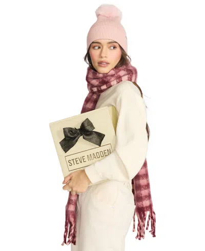 Steve Madden Buffalo Blaze Beanie And Scarf Gift Set, 2-piece Set In Pink