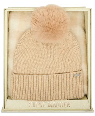 Steve Madden Buffalo Blaze Beanie And Scarf Gift Set, 2-piece Set In Brown