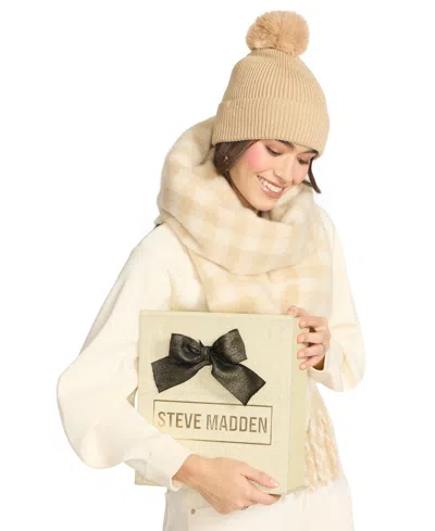 Steve Madden Buffalo Blaze Beanie And Scarf Gift Set, 2-piece Set In Brown