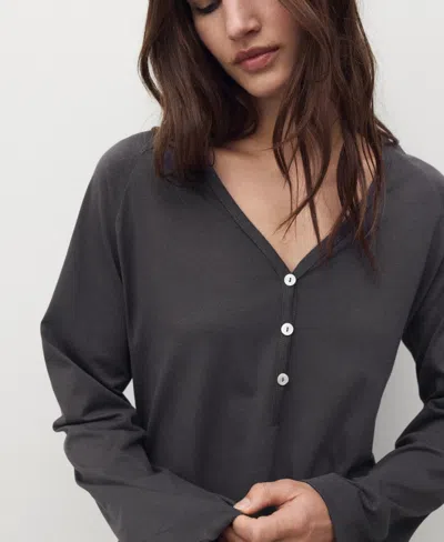 Mango Cotton Nightdress With Button Detail Charcoal In Gray