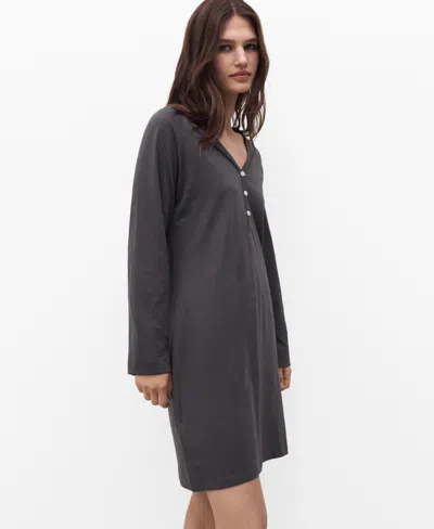 Mango Cotton Nightdress With Button Detail Charcoal In Gray