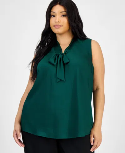 Kasper Plus Size Tie-neck Sleeveless Top In Green