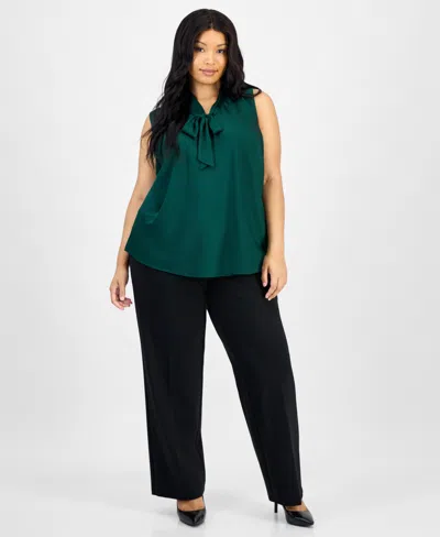 Kasper Plus Size Tie-neck Sleeveless Top In Green