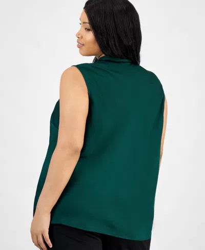 Kasper Plus Size Tie-neck Sleeveless Top In Green