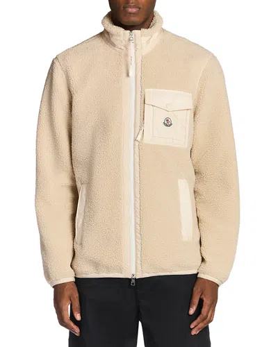 Moncler Teddy-effect Fleece Sweatshirt With Zip And Pocket In Nude
