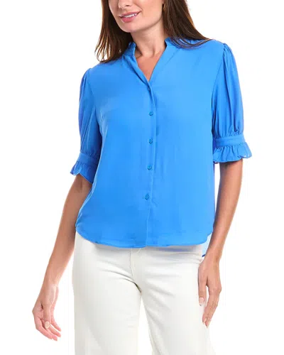 T Tahari Split Neck Blouse In Blue