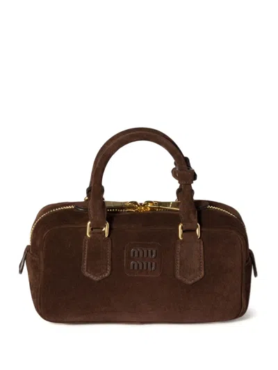 Miu Miu Arcadie Padded Suede Top-handle Bag In Brown