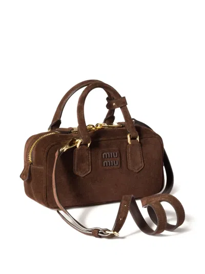 Miu Miu Arcadie Padded Suede Top-handle Bag In Brown
