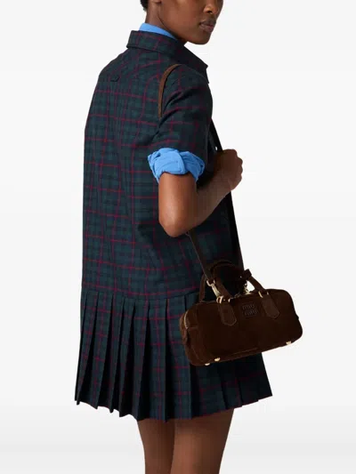 Miu Miu Arcadie Padded Suede Top-handle Bag In Brown