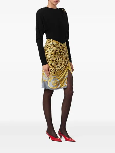 Versace Skirt Cheetah Foulard On Responsible Heavy Viscose Liquid Jersey In Yellow