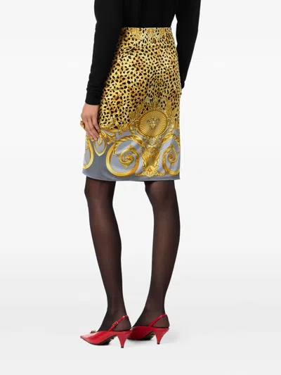 Versace Skirt Cheetah Foulard On Responsible Heavy Viscose Liquid Jersey In Yellow