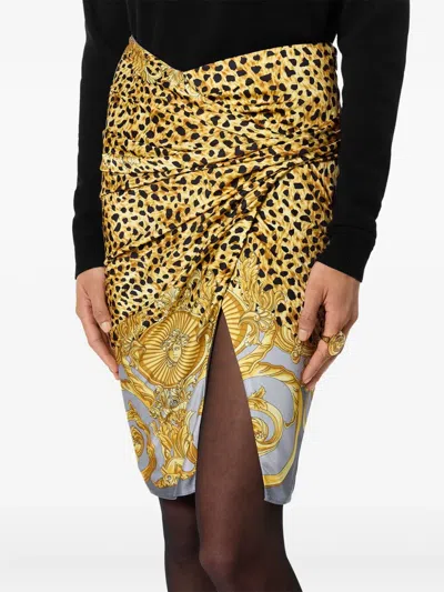 Versace Skirt Cheetah Foulard On Responsible Heavy Viscose Liquid Jersey In Yellow