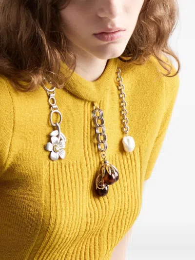 Prada Short Sleeve Wool Sweater With Charms In Yellow