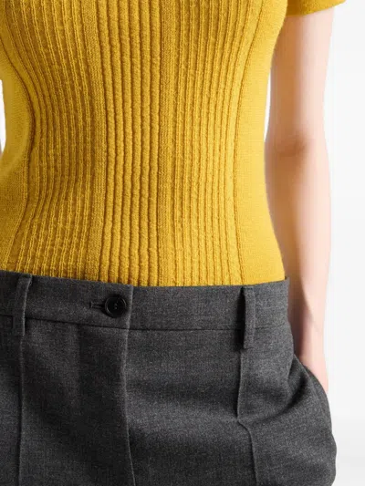 Prada Short Sleeve Wool Sweater With Charms In Yellow