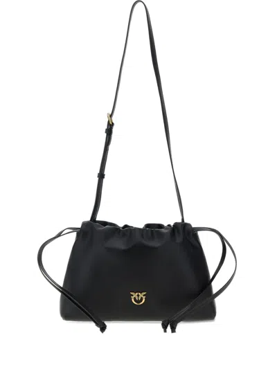 Pinko Maxi Clutch With Soft Calfskin Shoulder Strap In Black