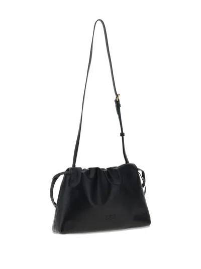 Pinko Maxi Clutch With Soft Calfskin Shoulder Strap In Black