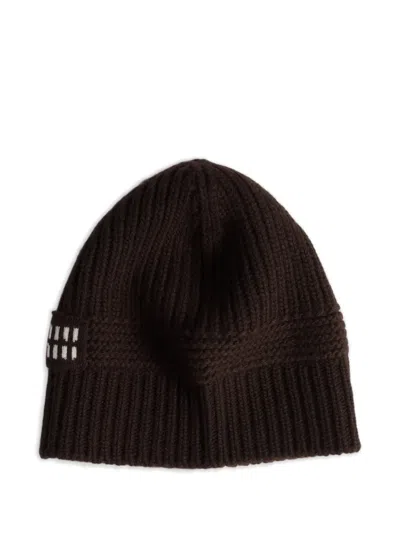 Miu Miu Stretch Wool Blend Ribbed Knit Beanie In Black