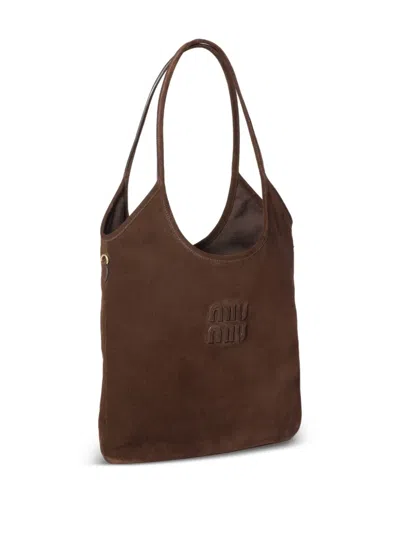 Miu Miu Suede Double Handle Shoulder Bag In Brown