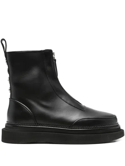 正面拉链缀饰靴