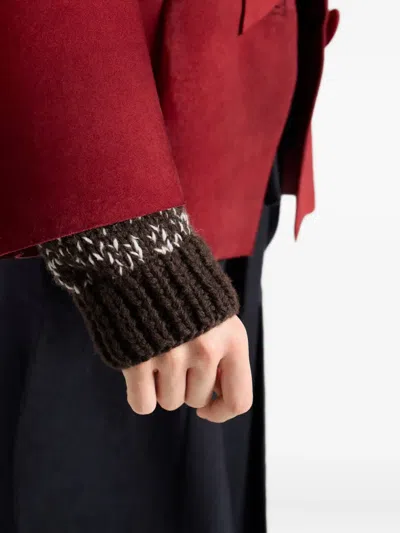 Prada Melange Wool Crewneck Sweater With Pendants In Brown