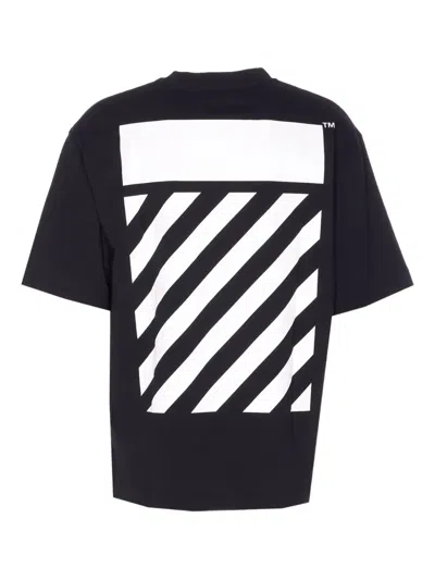 Off-white Black Crewneck T-shirt With Logo Lettering On The Front And Maxi Diagonal Motif On The Rear In Cotto In Black