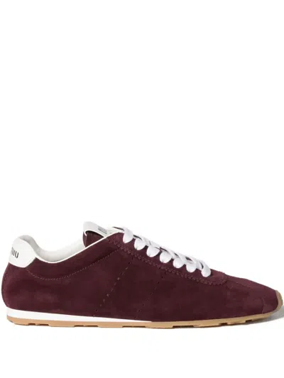 Miu Miu Suede Bicolor Retro Trainer Sneakers In Red