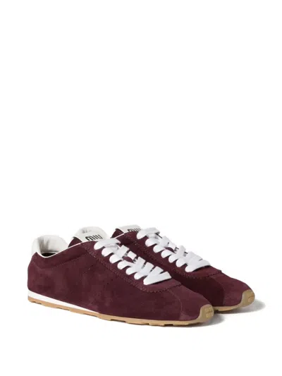 Miu Miu Suede Bicolor Retro Trainer Sneakers In Red