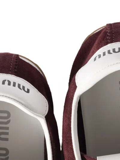 Miu Miu Suede Bicolor Retro Trainer Sneakers In Red