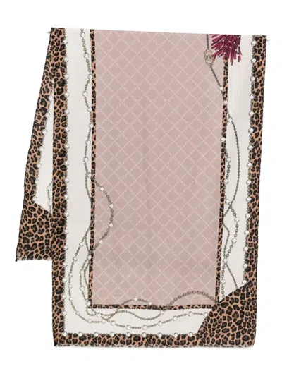 Liu •jo Catena Leopard-print Chain Scarf In Pink