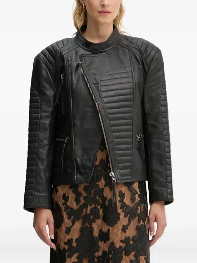 Munthe Quilted Panelled Leather Jacket In Black