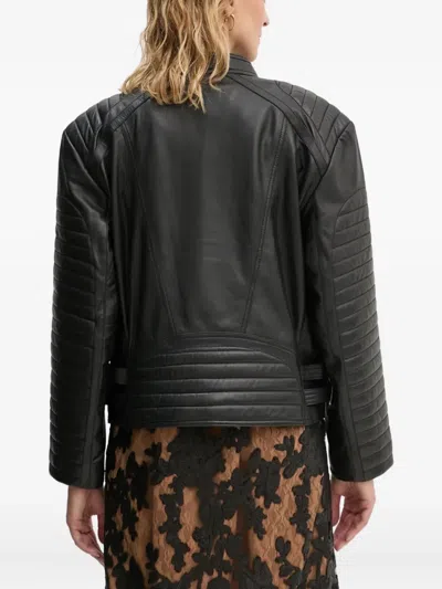 Munthe Quilted Panelled Leather Jacket In Black