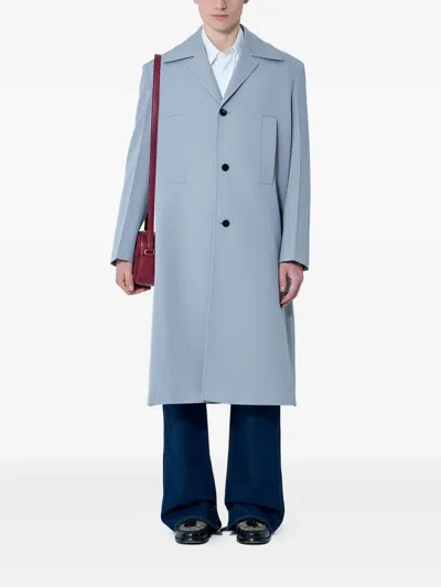Gucci Men Single-breasted Wool Coat In Blue