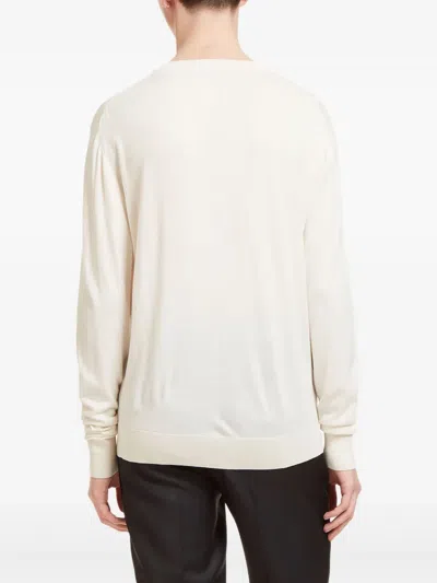 Aiezen Crew-neck Knitted Sweater In White
