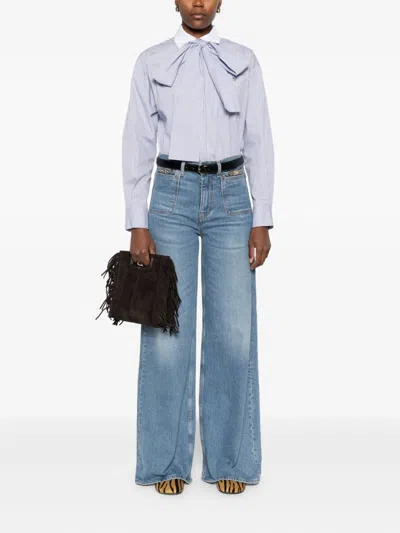 Maje Chain-embellished Flared Jeans In Blue
