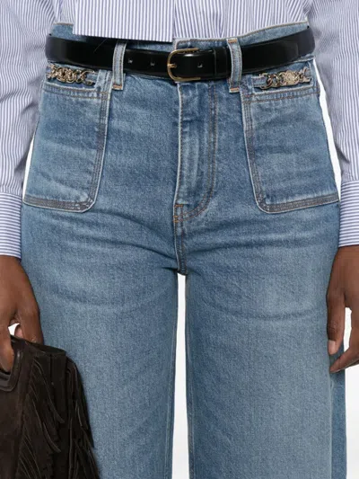 Maje Chain-embellished Flared Jeans In Blue