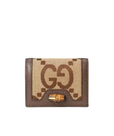 Gucci Diana Bamboo Card Holder Decorated With Super Double G Pattern In Brown