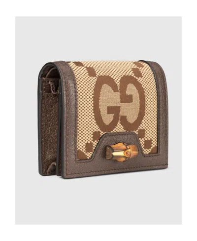 Gucci Diana Bamboo Card Holder Decorated With Super Double G Pattern In Brown