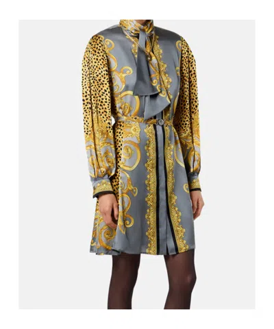 Versace Silk Chemisier/dress In Gray