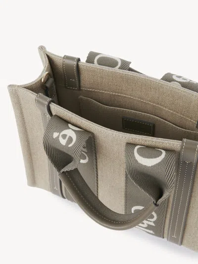 Chloé Small Woody Tote Bag In Linen In Brown