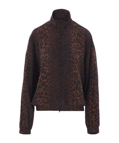 Balenciaga Crepe De Chine Full-zip Jacket With Leopard Print In Multi