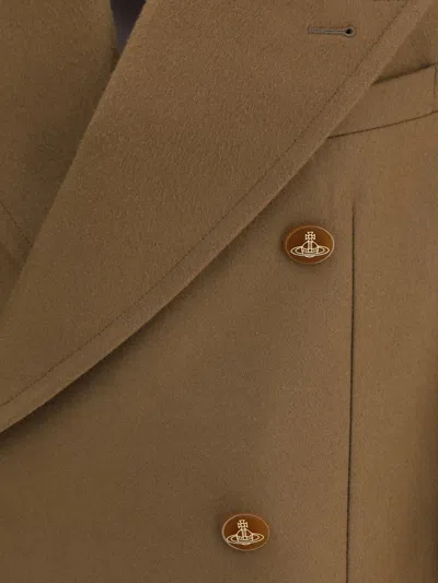 Vivienne Westwood Long Coat With Flap Pockets And Back Vent In Brown