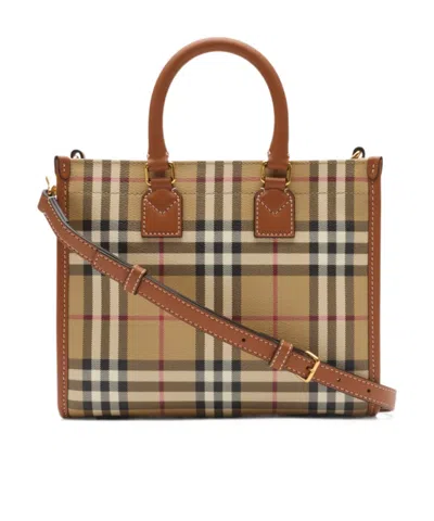 Burberry Mini Freya Tote In Check Coated Cotton Blend Bags In Multi