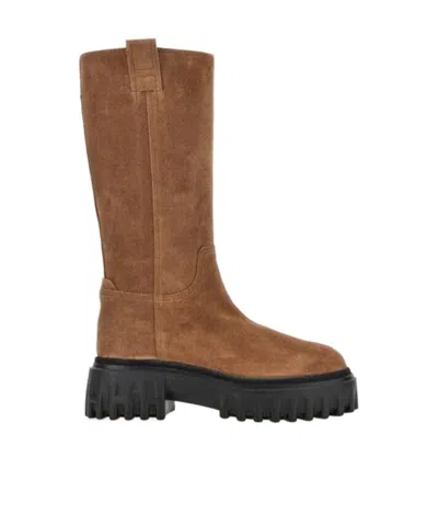 Hogan Chunky Sole Round Toe Ankle Boots In Brown