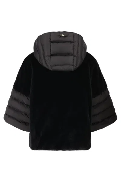 Herno Satin Short Sleeve Faux Fur Jacket In Black