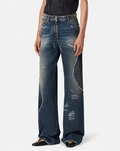 Versace Timeless Blue Straight-leg Jeans With Classic Five-pocket Design