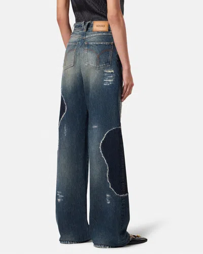 Versace Timeless Blue Straight-leg Jeans With Classic Five-pocket Design