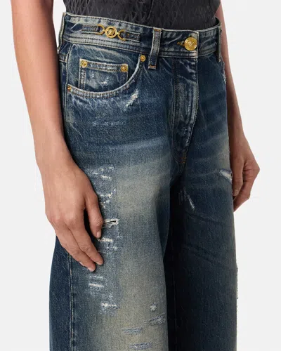 Versace Timeless Blue Straight-leg Jeans With Classic Five-pocket Design
