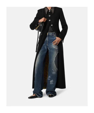 Versace Timeless Blue Straight-leg Jeans With Classic Five-pocket Design